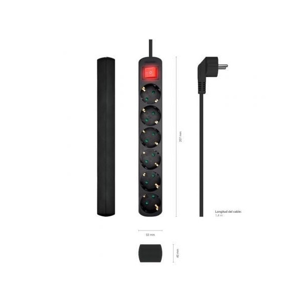 Regleta AISENS 6 tomas con interruptor A154-0536 negro M 3