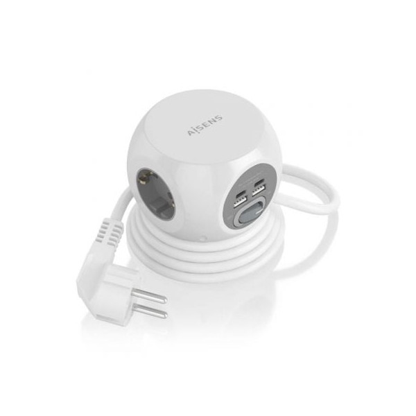 Regleta AISENS 3 tomas con interruptor ASPS-2A2C04-W blanco D