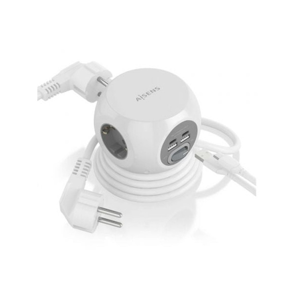 Regleta AISENS 3 tomas con interruptor ASPS-2A2C04-W blanco M 2