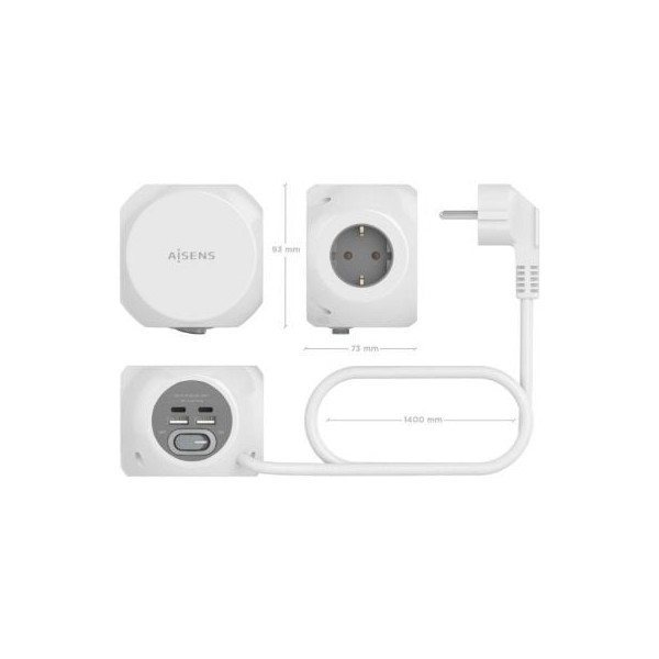 Regleta AISENS 3 tomas con interruptor ASPS-2A2C04-W blanco M 3