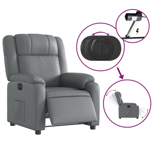 Sillón reclinable eléctrico de cuero sintético gris M 5