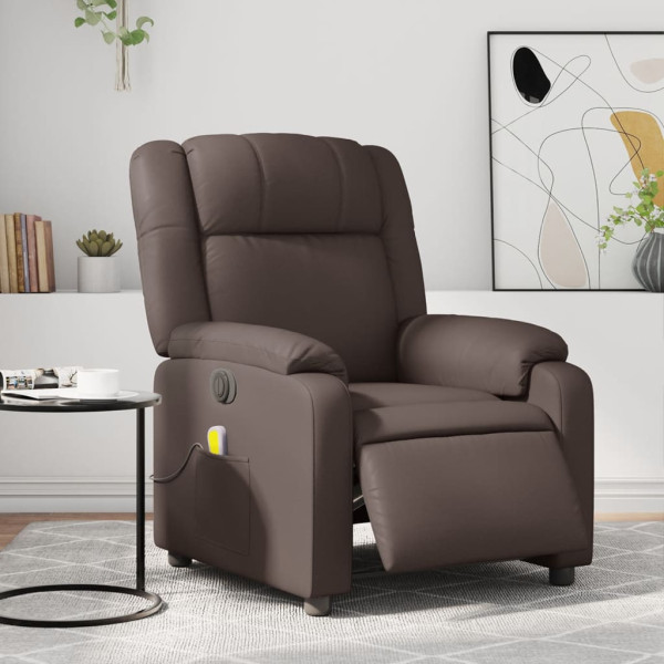 Sillón de masaje reclinable eléctrico cuero sintético marrón D