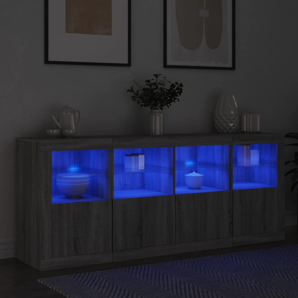 Aparador con luces LED gris Sonoma 163x37x67 cm M 4