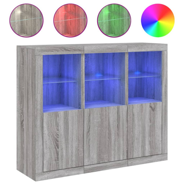 Aparadores c/ LEDs 3 pcs derivados de madeira cinzento sonoma M 2