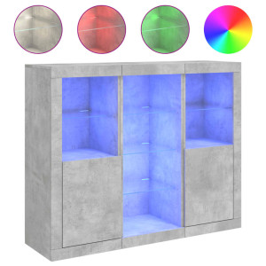 Aparador con luz LED 3 pzas madera de ingeniería gris hormigón H