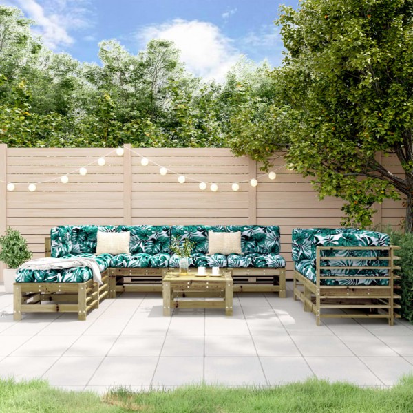 9 pcs conjunto lounge de jardim madeira de pinho impregnada D