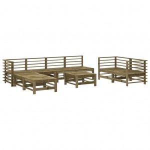 9 pcs conjunto lounge de jardim madeira de pinho impregnada H