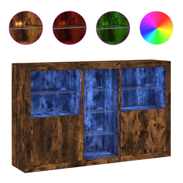 Aparador com luzes LED 162x37x100 cm carvalho fumado M 2