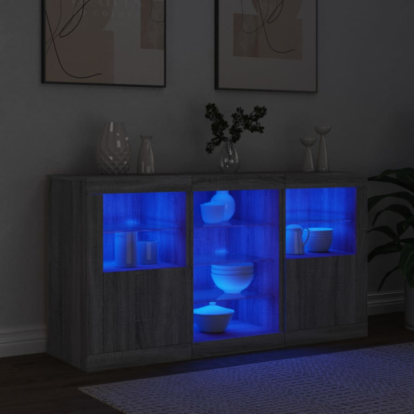 Aparador con luces LED gris Sonoma 123x37x67 cm M 4