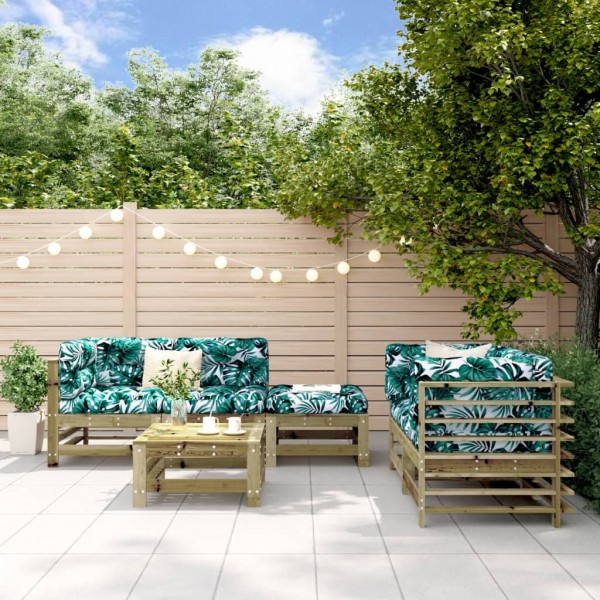 6 pcs conjunto lounge de jardim madeira de pinho impregnada D
