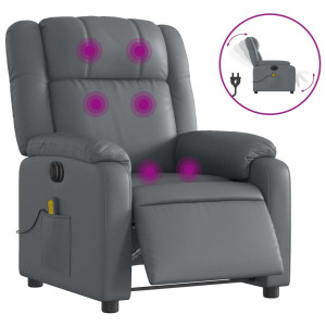 Sillón de masaje reclinable eléctrico cuero sintético gris H