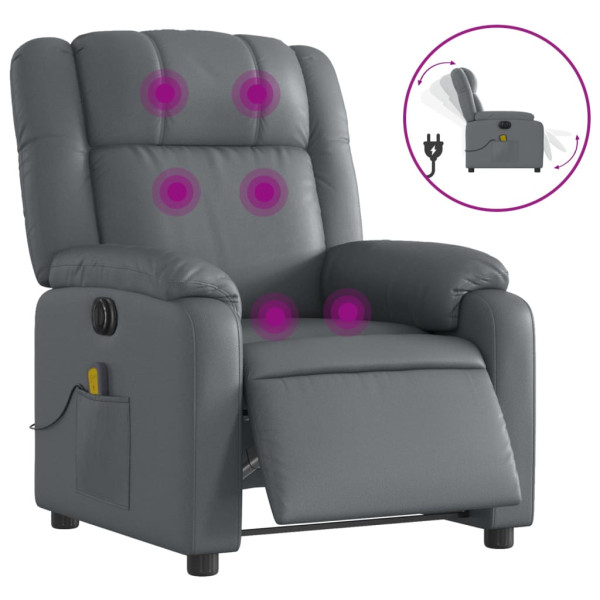 Sillón de masaje reclinable eléctrico cuero sintético gris M 2