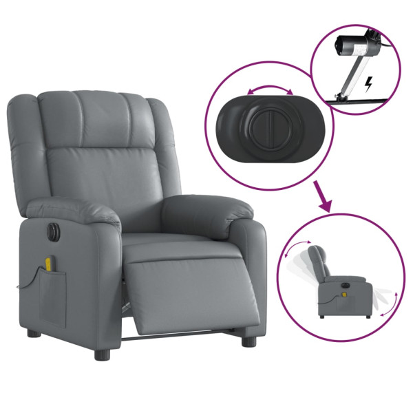 Sillón de masaje reclinable eléctrico cuero sintético gris M 5