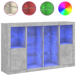 Aparador con luz LED 3 pzas madera de ingeniería gris hormigón H