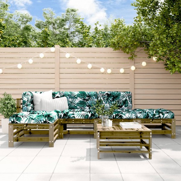 6 pcs conjunto lounge de jardim madeira de pinho impregnada D