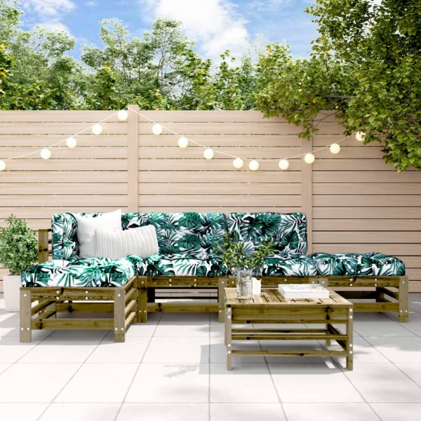 6 pcs conjunto lounge de jardim madeira de pinho impregnada D