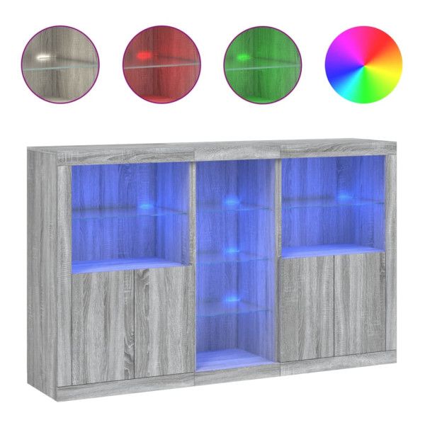 Aparador com luzes LED 162x37x100 cm cinzento sonoma M 2