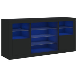 Aparador com luzes LED 142.5x37x67 cm preto H