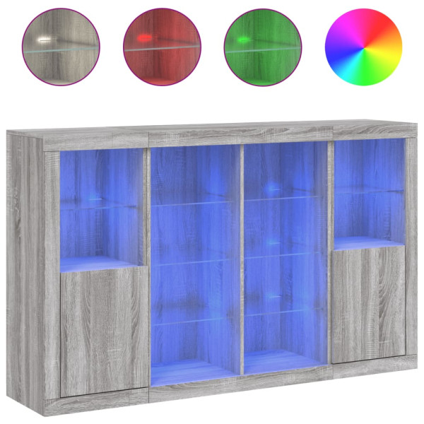 Aparador con luz LED 3 pzas madera de ingeniería gris Sonoma M 2