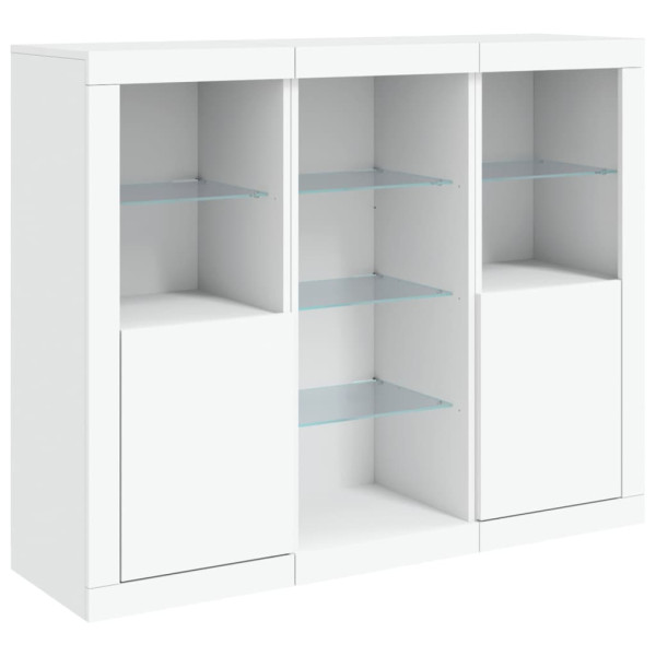 Aparadores c/ luzes LED 3 pcs derivados de madeira branco M 5