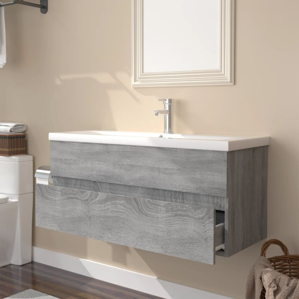 Mueble de baño con lavabo madera contrachapada gris Sonoma M 4