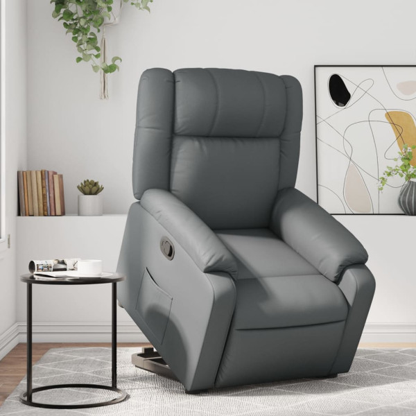 Sillón reclinable elevable cuero artificial gris D