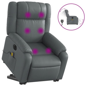 Sillón de masaje elevable eléctrico cuero sintético gris H