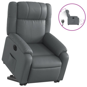 Sillón reclinable elevable eléctrico de cuero sintético gris H