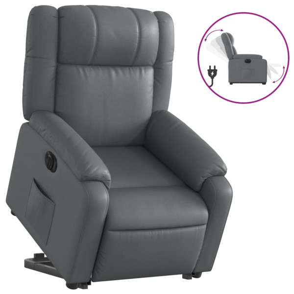 Sillón reclinable elevable eléctrico de cuero sintético gris M 2