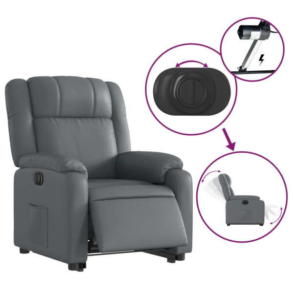 Sillón reclinable elevable eléctrico de cuero sintético gris M 5