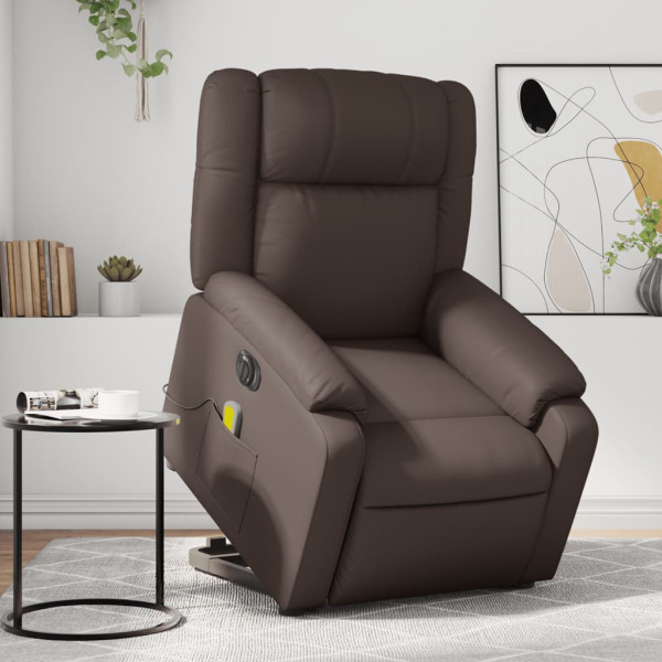 Sillón de masaje elevable eléctrico cuero sintético marrón D