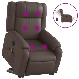 Sillón de masaje elevable eléctrico cuero sintético marrón H