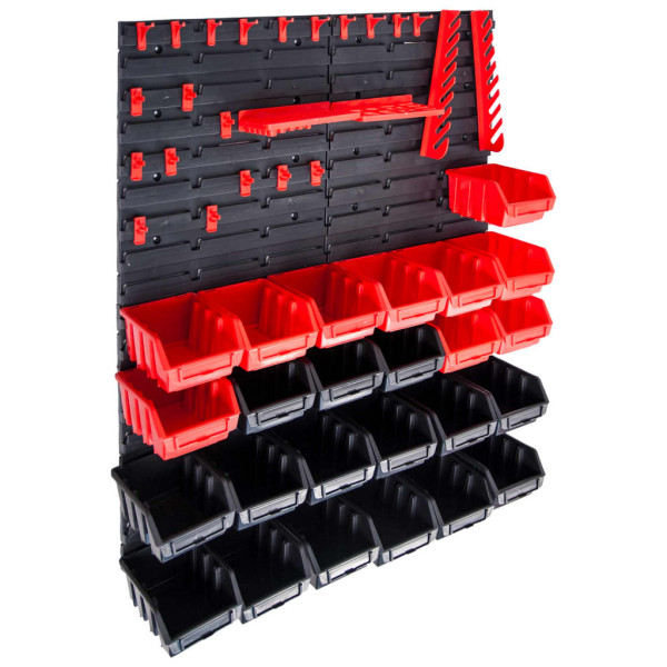 29 pcs kit caixas arrumação com painéis parede vermelho e preto D