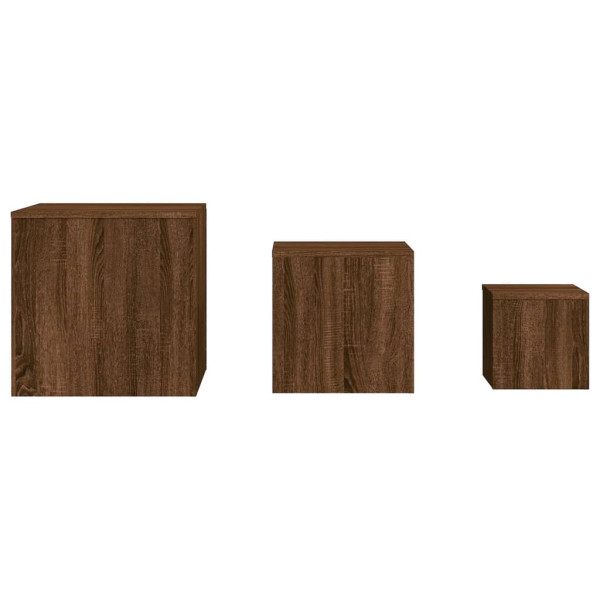 Mesitas auxiliares 3 piezas madera contrachapada marrón roble M 4