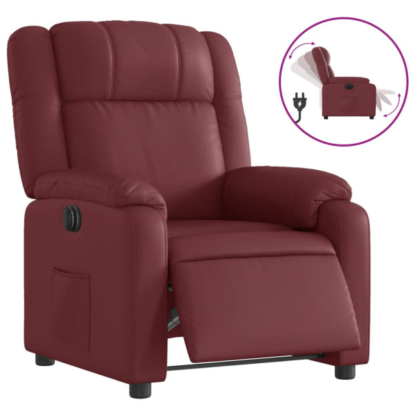 Sillón reclinable eléctrico de cuero sintético rojo tinto M 2