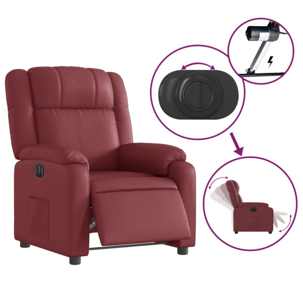 Sillón reclinable eléctrico de cuero sintético rojo tinto M 5