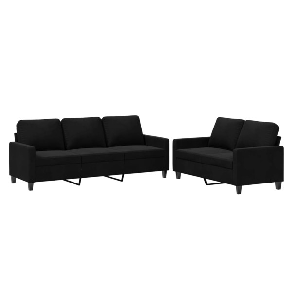 2 pcs conjunto de sofás com almofadões veludo preto M 2