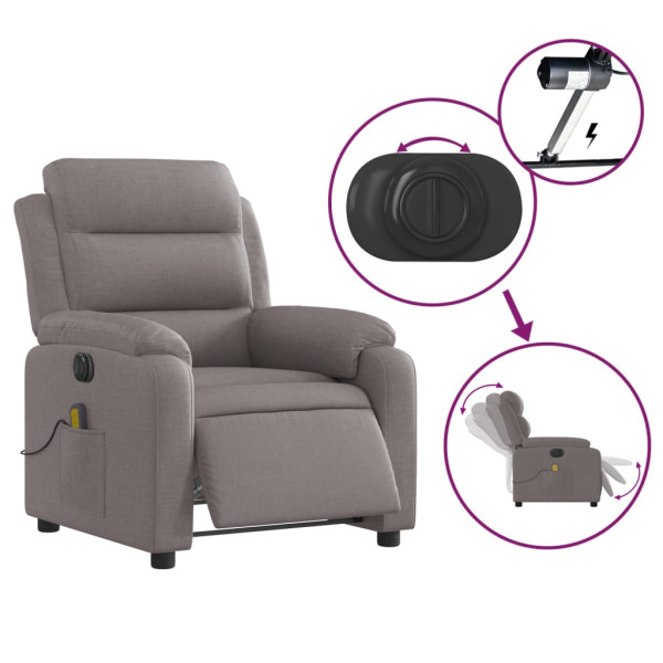 Sillón reclinable de masaje eléctrico tela gris taupe M 5