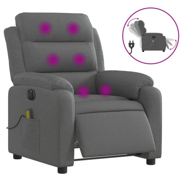 Sillón reclinable de masaje eléctrico tela gris oscuro M 2