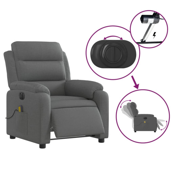 Sillón reclinable de masaje eléctrico tela gris oscuro M 5