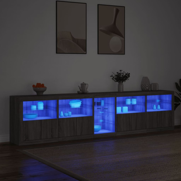 Aparador con luces LED gris Sonoma 283x37x67 cm M 3