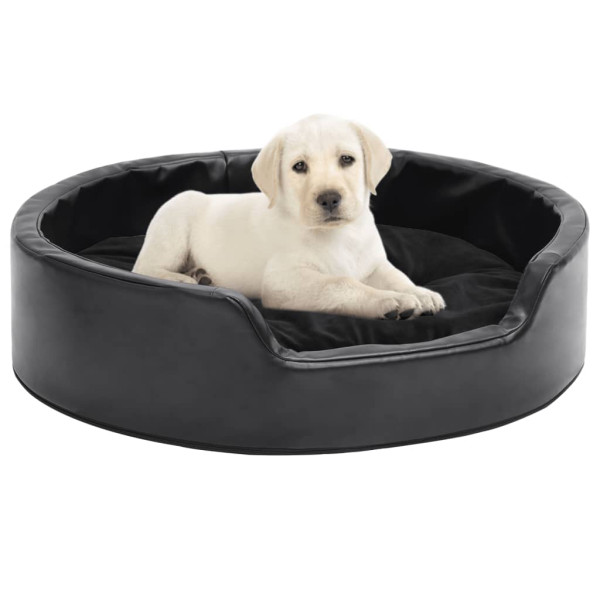 Cama para perros felpa y cuero sintético negra 69x59x19 cm D