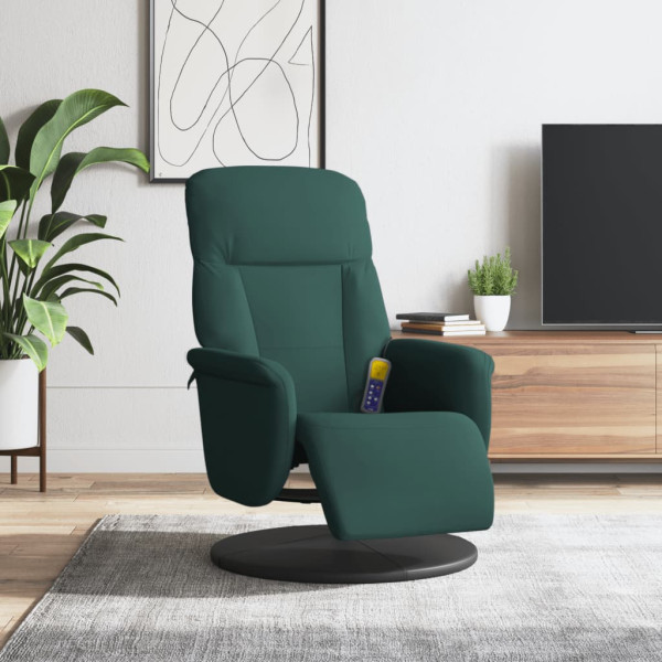 Sillón reclinable masaje con reposapiés terciopelo verde oscuro D