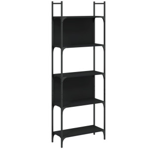 Librería de 5 estantes madera ingeniería negro 60.5x24x166.5 cm H