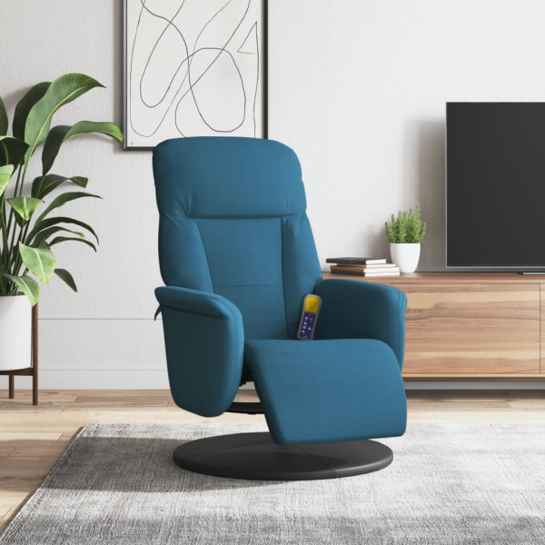 Sillón reclinable de masaje con reposapiés terciopelo azul D