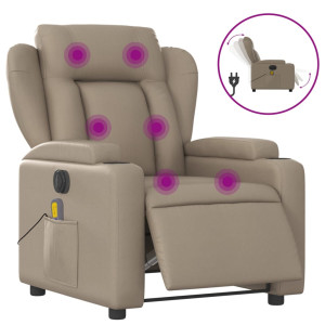 Sillón reclinable de masaje eléctrico cuero sintético capuchino H