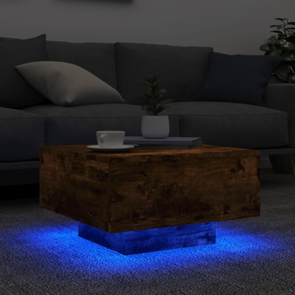 Mesa de centro com luzes LED 55x55x31 cm carvalho fumado M 4