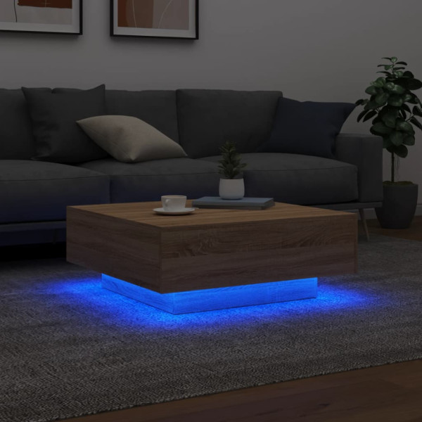 Mesa de centro con luces LED roble Sonoma 80x80x31 cm M 4