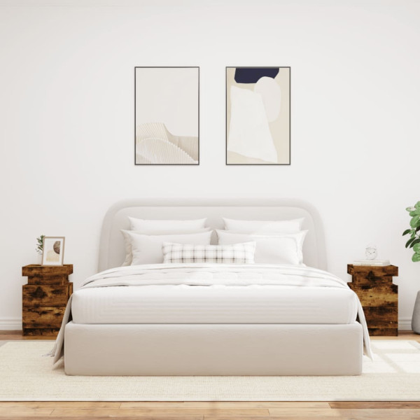 Mesas noturnas com luzes LED de 2 polegadas de carvalho fumado 35x39x55 cm M 3