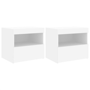 Mesitas de noche con luces LED 2 unidades blanco 50x40x45 cm H